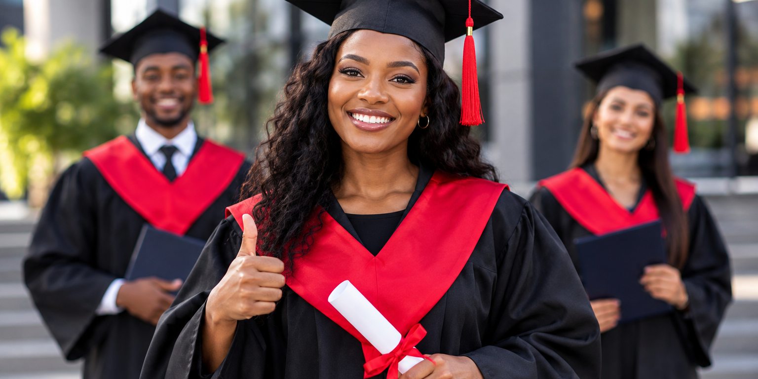 Celebratory Campus Graduation Portrait Firefighting Profession in South Africa can open doors of success.